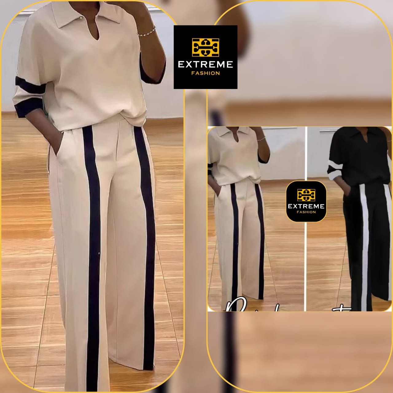 elegent stripe detailed 2pc set