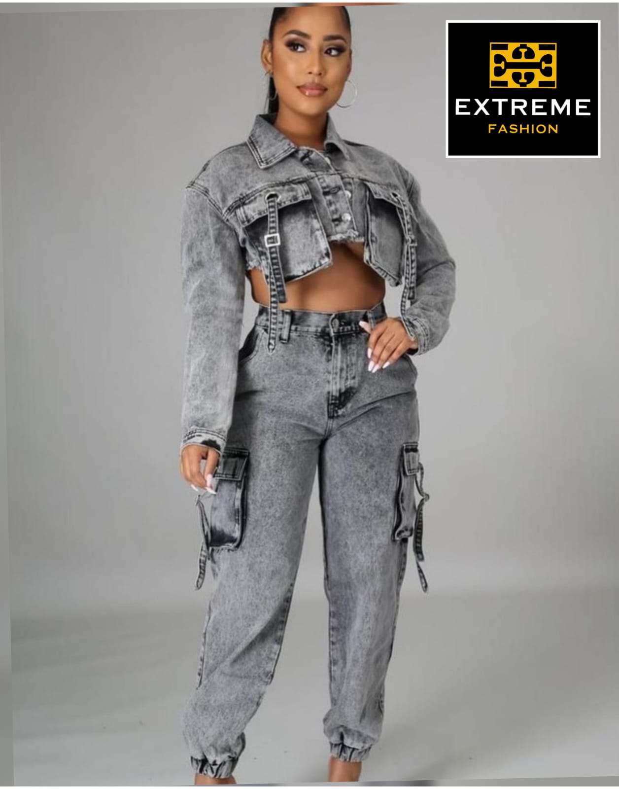 multi pockets cargo set