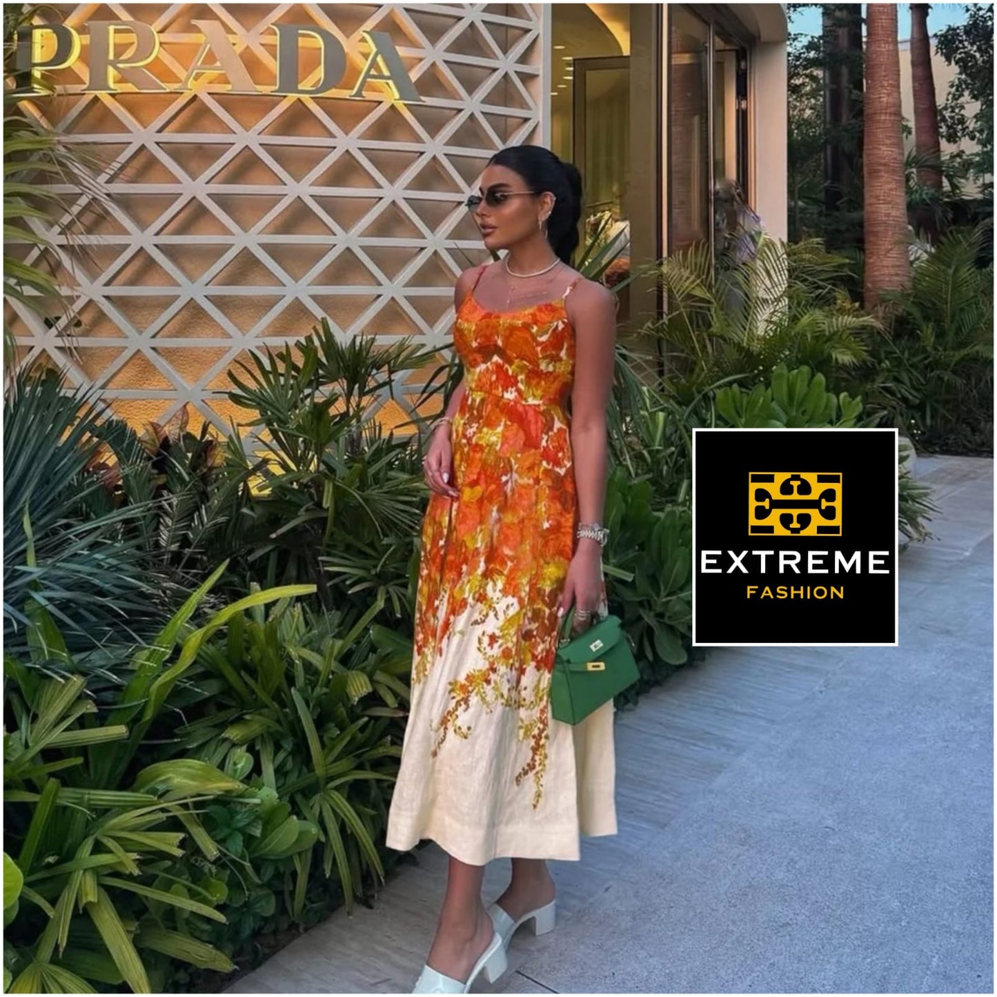 strap floral orange dress