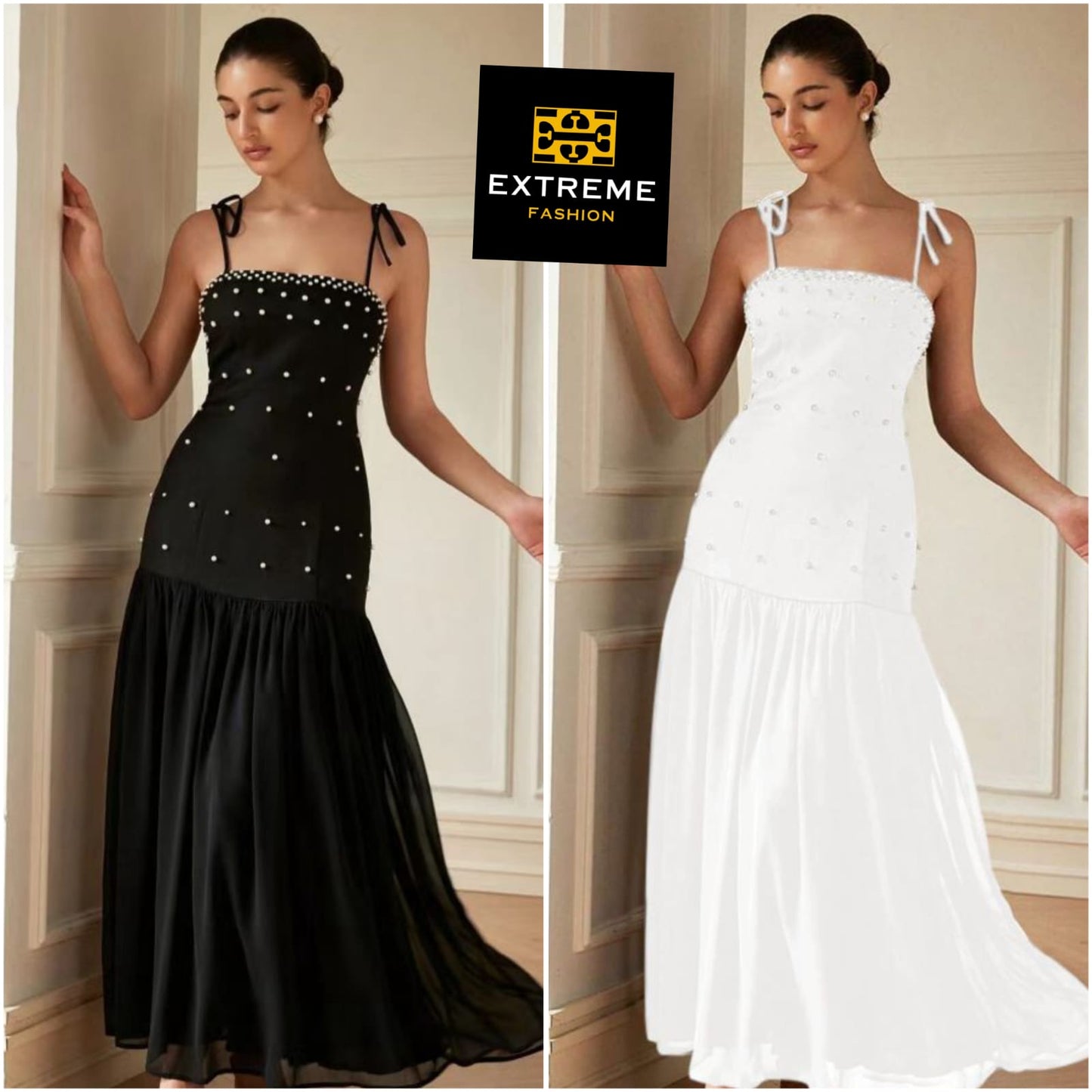 strap patched pearls elegent dress