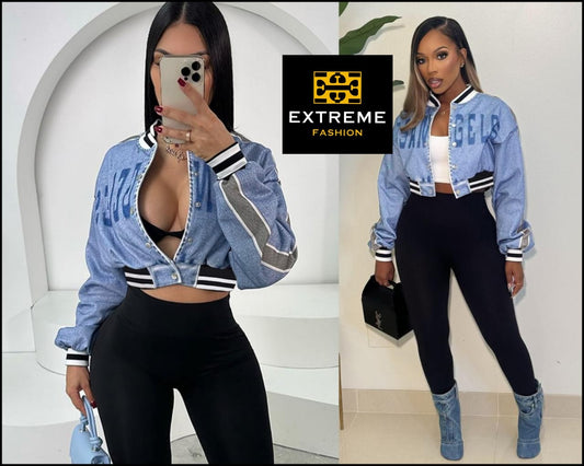 denim print crop jacket