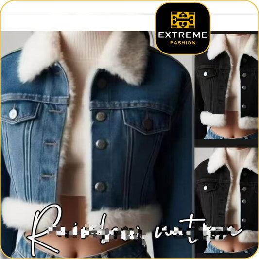 crop denim inner faux fur