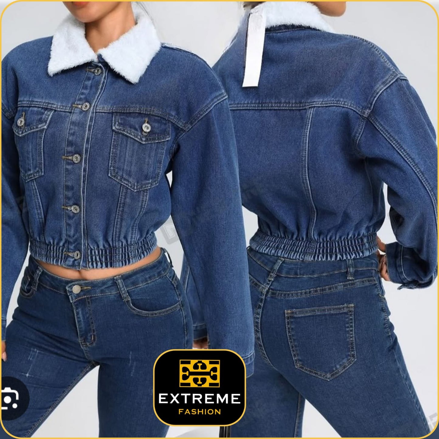 crop inner faux fur denim jacket