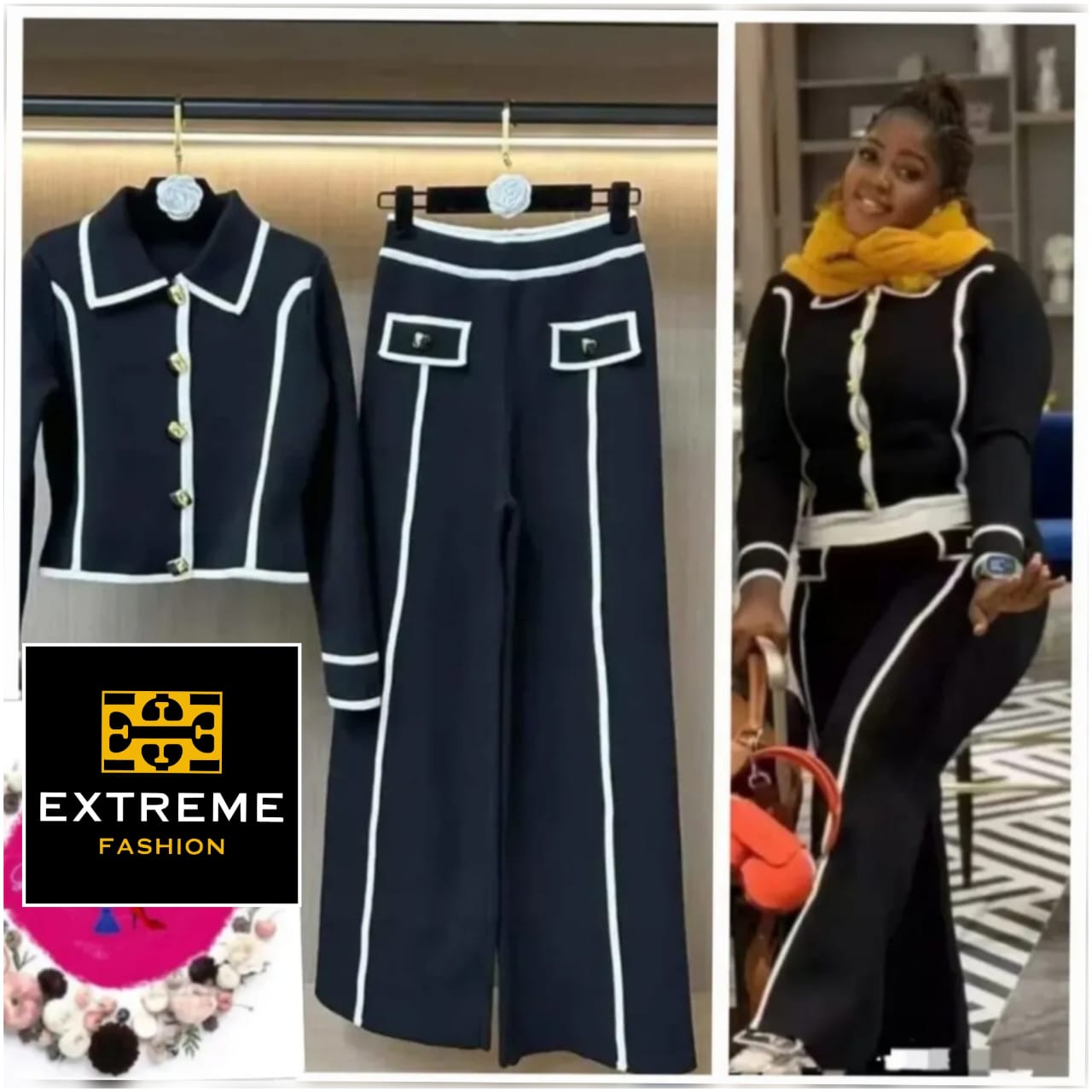 stripe detailed knitted 2 pc set