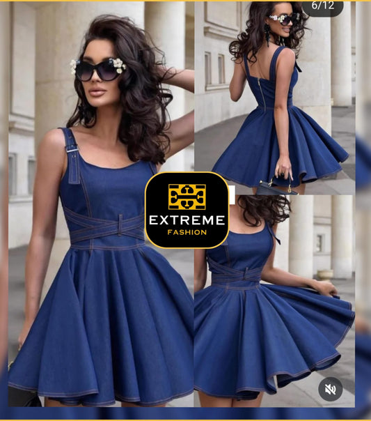 denim flare mini dress