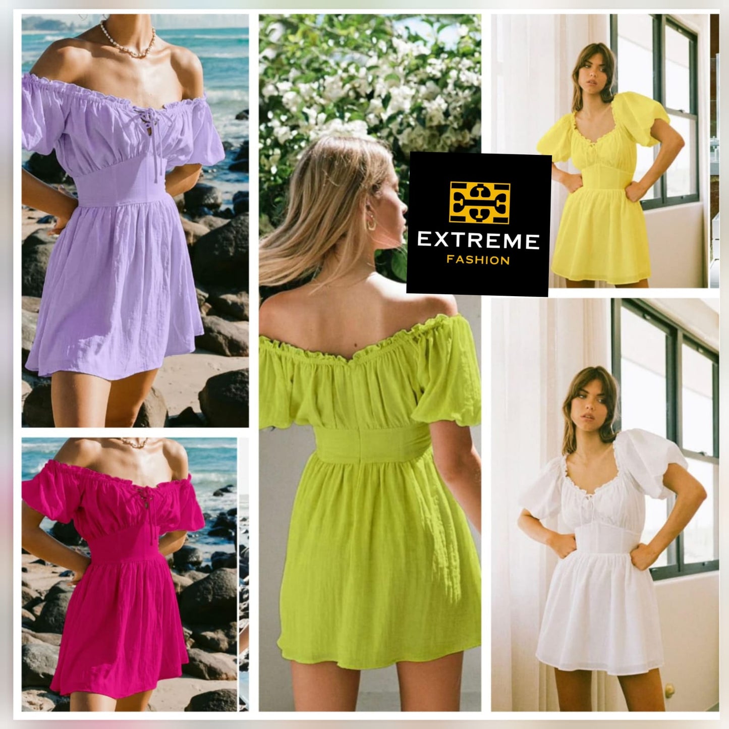 off shoulder colourful mini summer dress