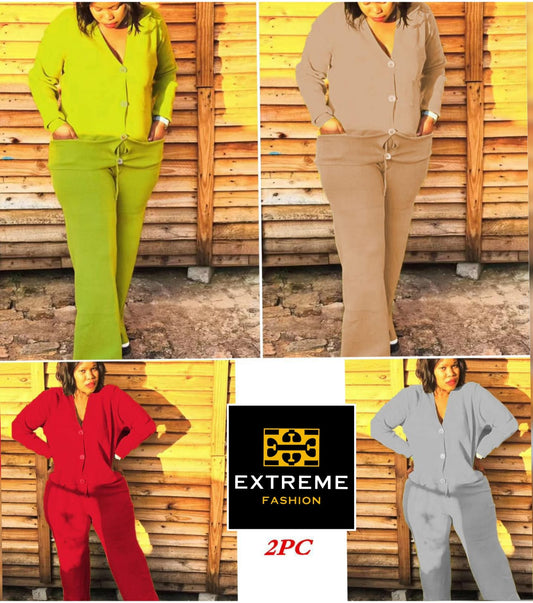 knitted  wide open pants 2pc set