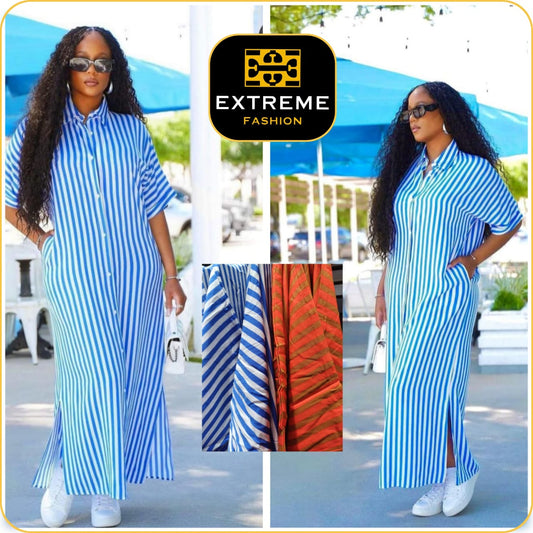 stripe detailed maxi shirt dress