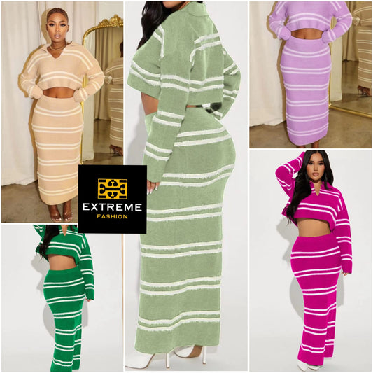 long sleeve knitted stripe 2pc set