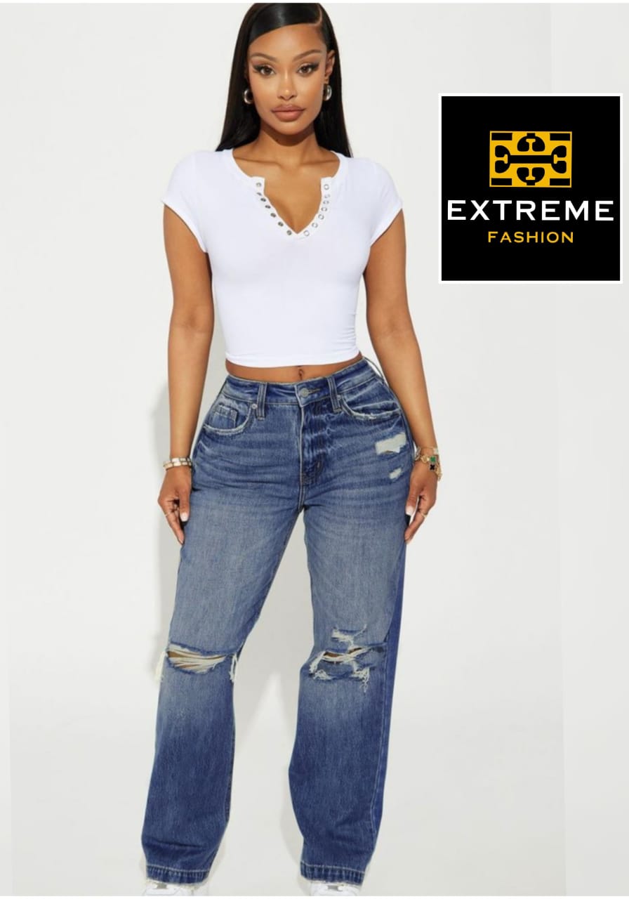 ripped  high waist boyfriend jean