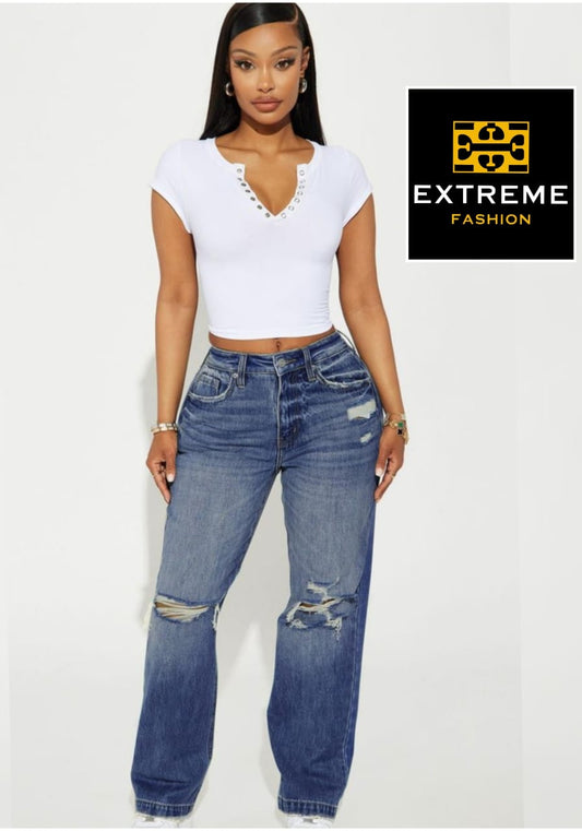 ripped  high waist boyfriend jean