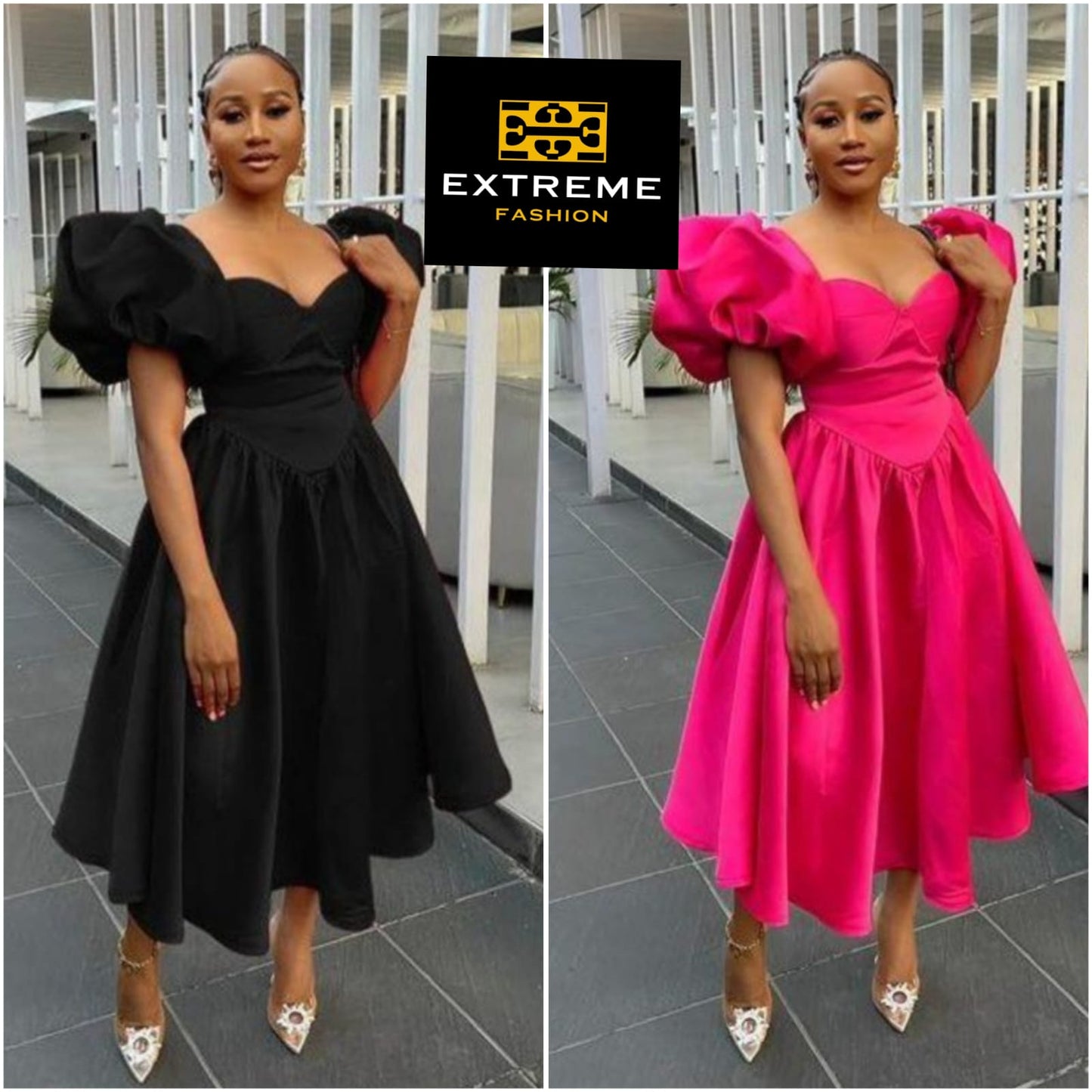 puff shoulder vintage elegent dress