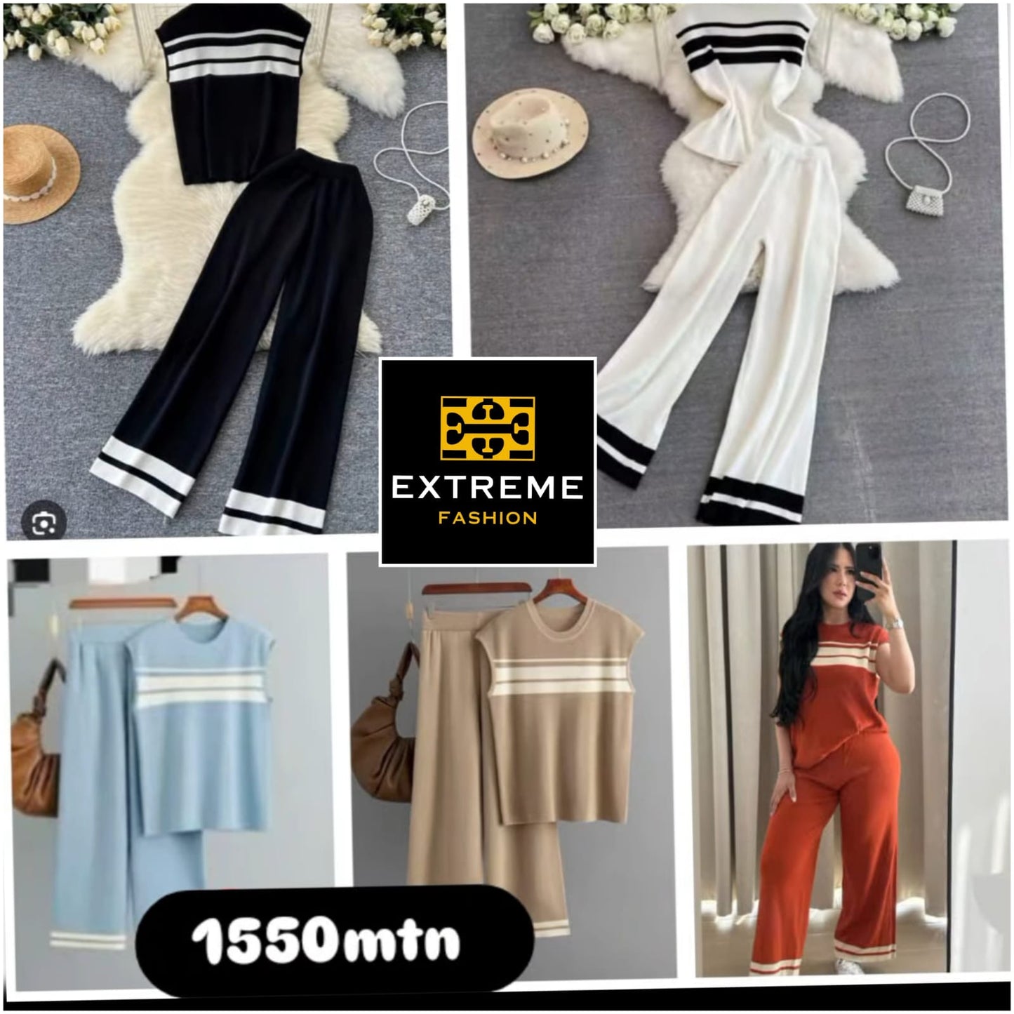 sleeveless stripe detailed knitted 2pc set