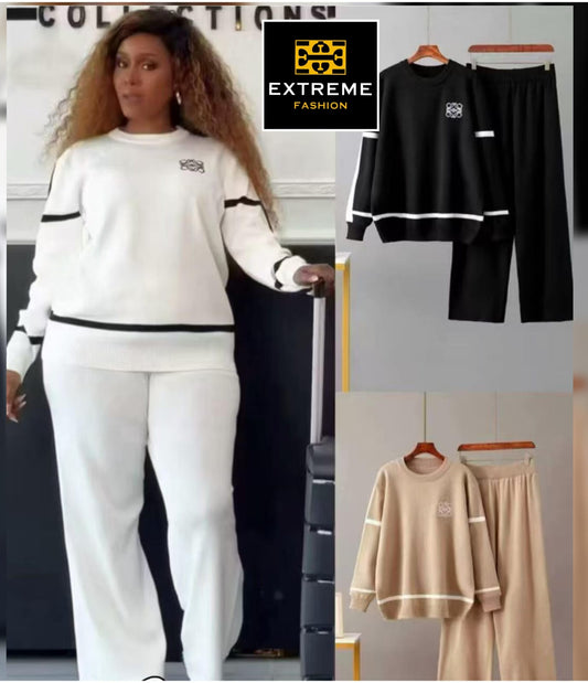 stripe detailed knitted 2pc set