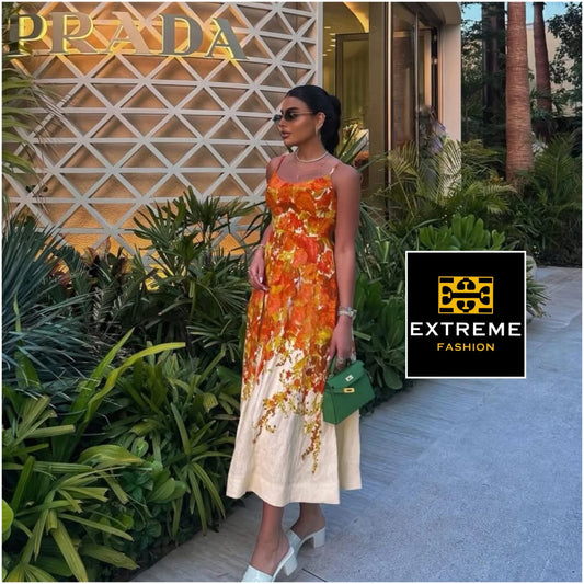 strap floral orange dress