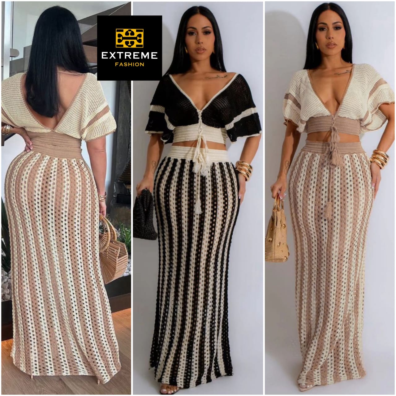 see through knitted 2pc set