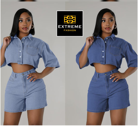 mini  denim 2pc short