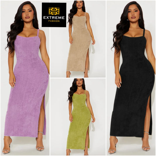 stretch bodycon side slit dress
