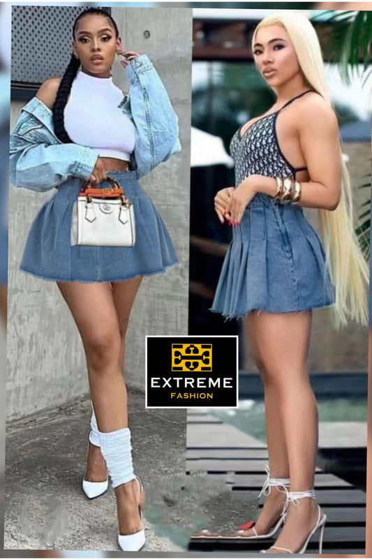 mini flare denim skirt
